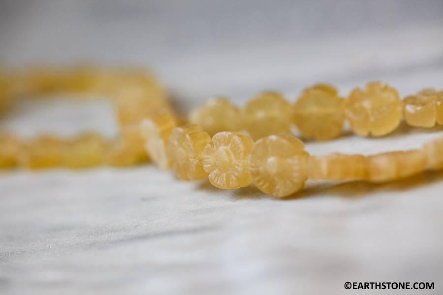 M/ Yellow Calcite 10mm Carved Flower Coin Beads 16" Strand Shade Varies Natural Gemstone Beads For Jewelry Making