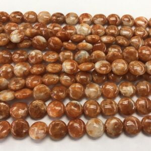 Natural Calcite 12mm Flat Round Orange Genuine Gemstone Loose Coin Beads 15 inch Jewelry Supply Bracelet Necklace Material Support Wholesale