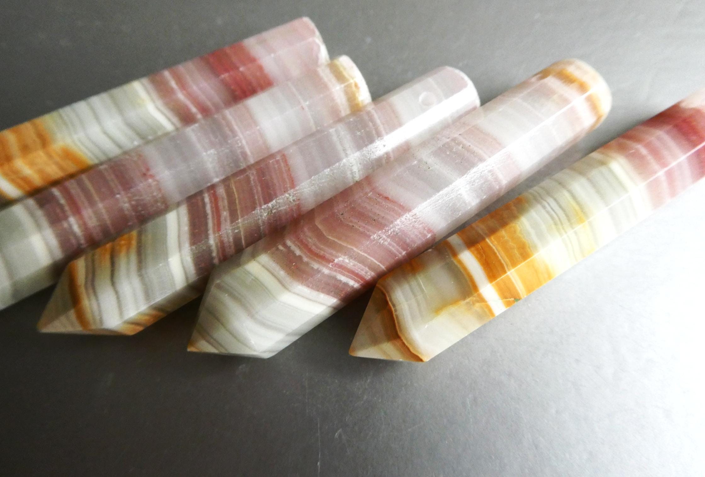 Rainbow Calcite 59mm Point Bead-1 Large Spike Stick Crystal Banded-jewelry Making-craft Beads