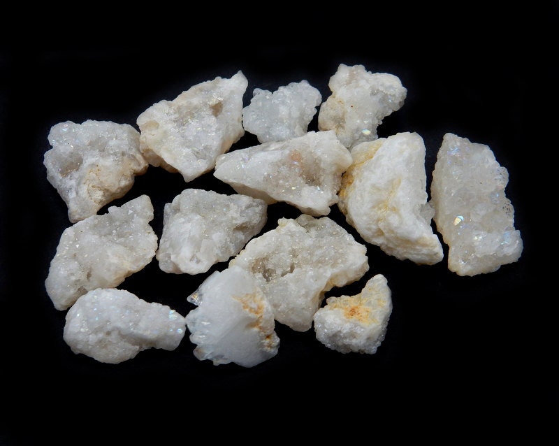 White Calcite Druzy Beads - Petite Top Drilled Gemstones, Set Of 5