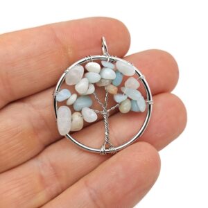 Caribbean Calcite Tree Of Life Gemstone Pendants - Bulk Wholesale Crystals - Handmade Crystal Tree Jewelry - Healing Pendants - NC1584