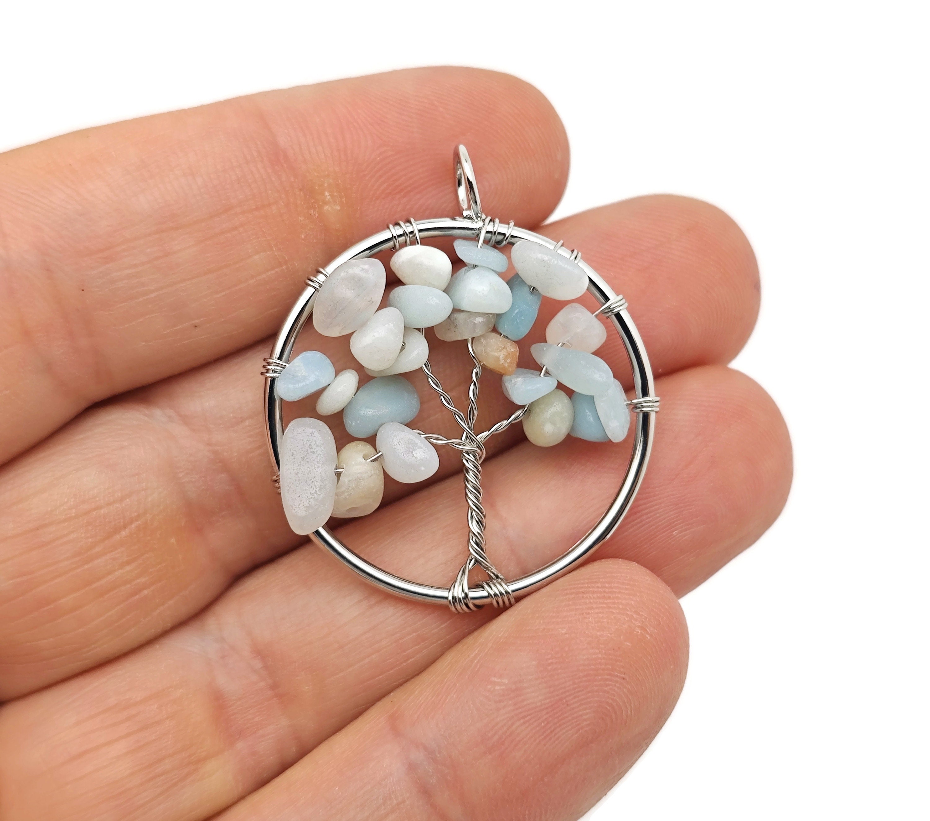 Caribbean Calcite Tree Of Life Gemstone Pendants - Bulk Wholesale Crystals - Handmade Crystal Tree Jewelry - Healing Pendants - Nc1584