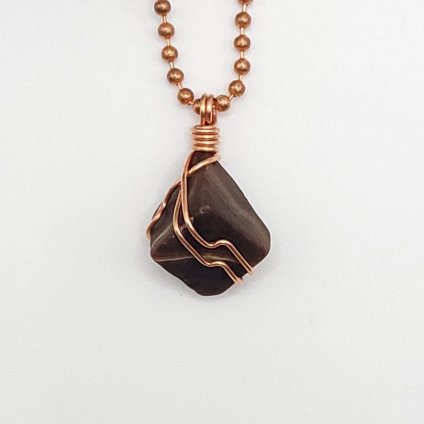 Chocolate Calcite Necklace In Copper: Stress Relief & Balance Pendant Chocolate Calcite Necklace In Copper: Stress Relief & Balance Pendant