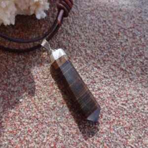 Chocolate Calcite protection adjustable leather cord choker necklace, crystal stone pendant, Solar-Plexus Chakra, stone pendant