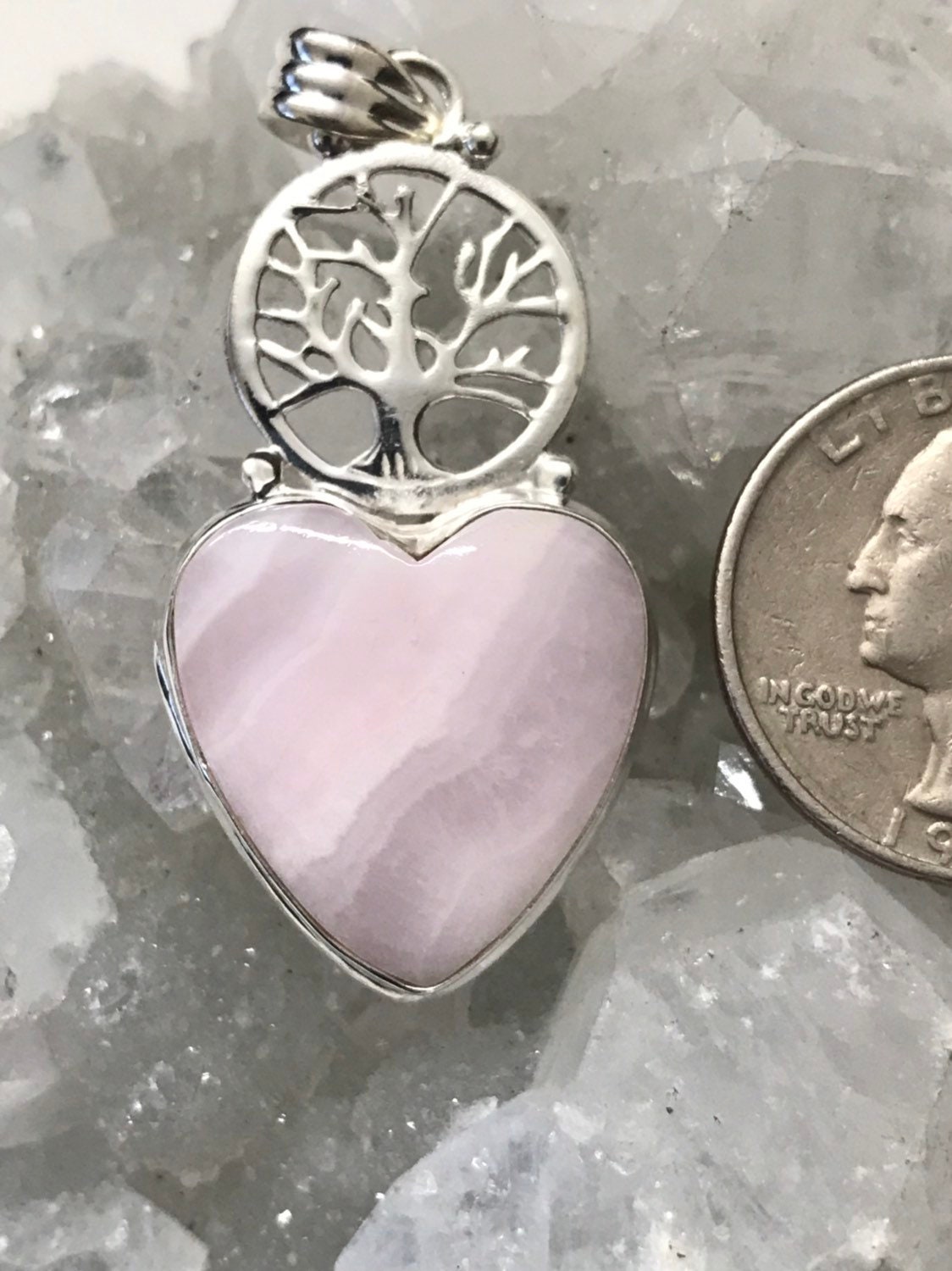 Heart Pink Mangano Calcite Tree Of Life Pendant
