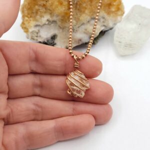 Honey Calcite Pendant Necklace In Copper Or Silver, Crystal For Confidence