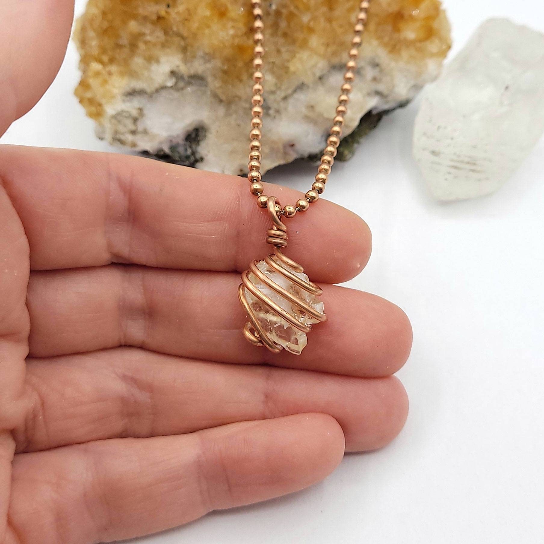 Honey Calcite Pendant Necklace In Copper Or Silver, Crystal For Confidence