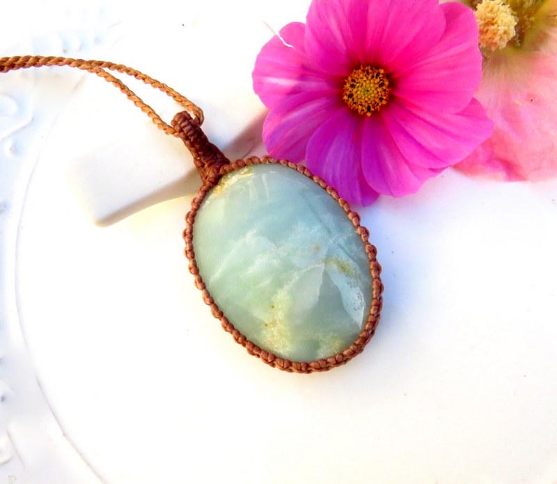 Macrame Jewelry, Caribbean Calcite Macrame Necklace, Christmas Gift Ideas For Her, Transformational, Gift Idea, Crystal Pendant, Aqua Blue