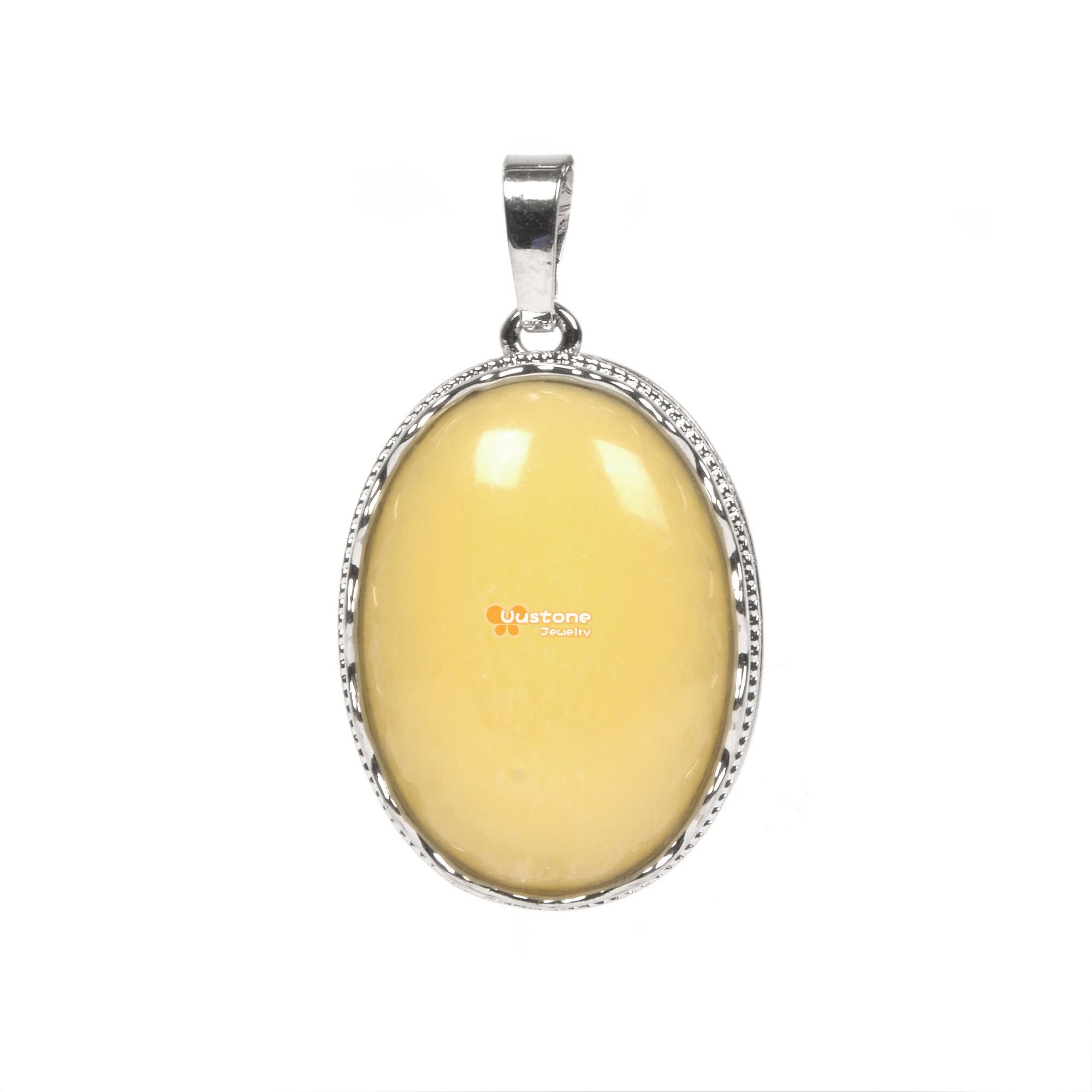 Natural Calcite Gemstone Smooth Cab Crystal Pendant Copper Plating Silver Oval Pendant