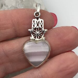 Petite Heart Pink Mangano Calcite-hamsa Hand Pendant