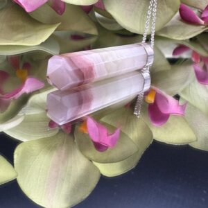 Pink and Green Banded Calcite Pendant with 20 inch 925 Silver Necklace, Gifts