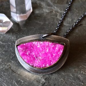 Stunning Pink Cobalto Calcite Necklace, Oxidized Silver, Boho Druzy Gemstone Pendant, Natural Stone Jewelry
