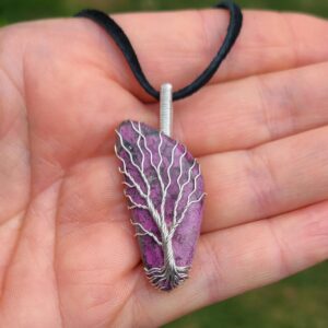 Pink Cobalto Calcite pendant, wrapped with a modified Tree of Life, in Sterling Silver Pink Cobalto Calcite pendant, wrapped with a modified Tree of Life, in Sterling Silver