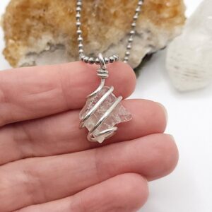 Raw Optical Calcite Necklace | Clarity And Focus Crystal | Silver Wire Wrapped Pendant | Gift For Spiritual Seekers