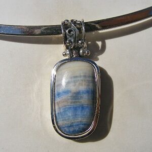 SCHEELITE PENDANT, Rare and Unusual Mineral From Turkey, Blue and Light Yellow Scheelite in White Calcite, Sterling Silver