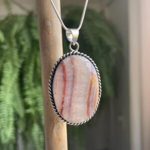 Serling Silver Orange Lace Calcite Oval Pendant
