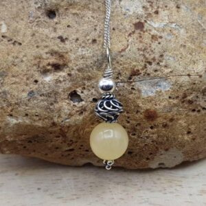 Small Minimalist yellow calcite pendant. Reiki jewelry uk. Bali silver Wire wrap pendant. Minimalist sphere necklace. Empowered crystals