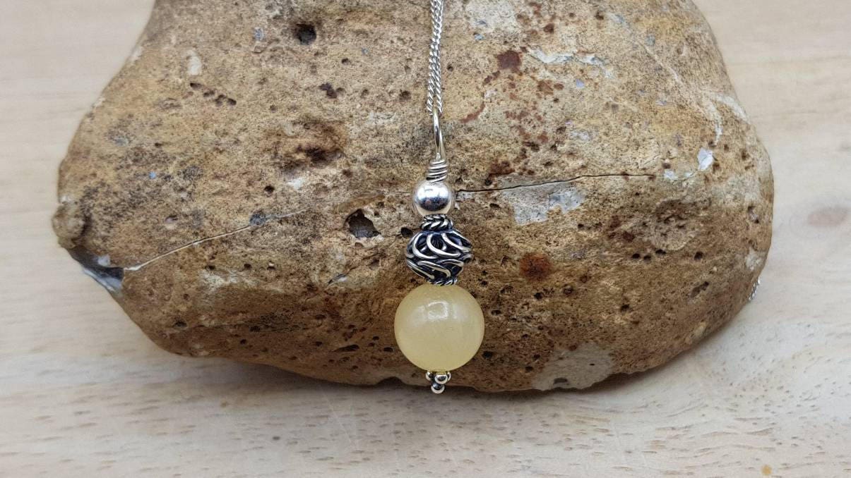 Small Minimalist Yellow Calcite Pendant. Reiki Jewelry Uk. Bali Silver Wire Wrap Pendant. Minimalist Sphere Necklace. Empowered Crystals