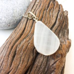 White Calcite Pendant, Sterling Silver Pendant, Teardrop White Calcite Pendant, Silver Jewelry, White Stone Pendant, Spiritual Pendant, Gift