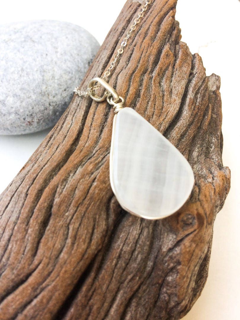 White Calcite Pendant, Sterling Silver Pendant, Teardrop White Calcite Pendant, Silver Jewelry, White Stone Pendant, Spiritual Pendant, Gift