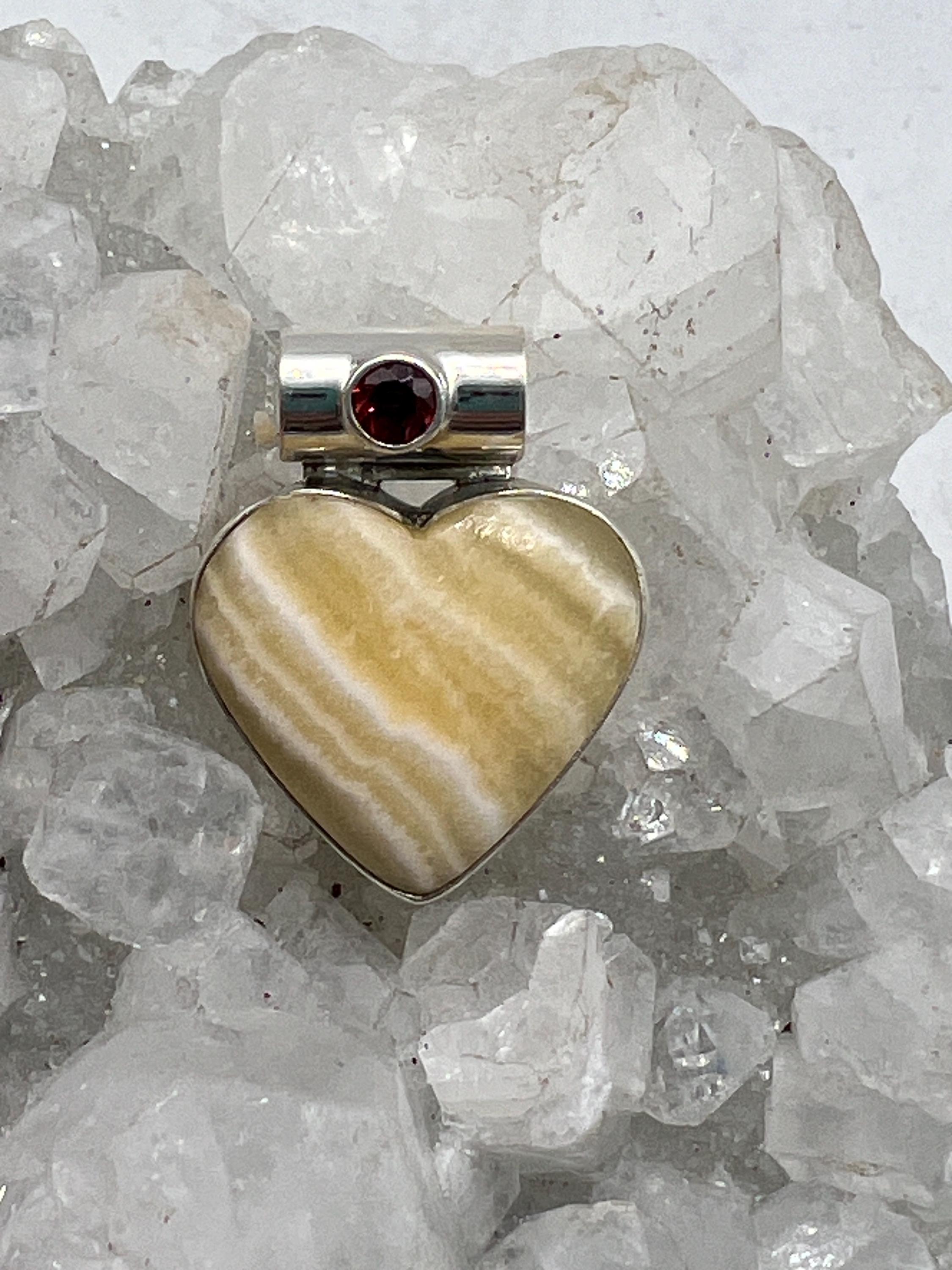 Yellow Calcite Crystal Heart Pendant
