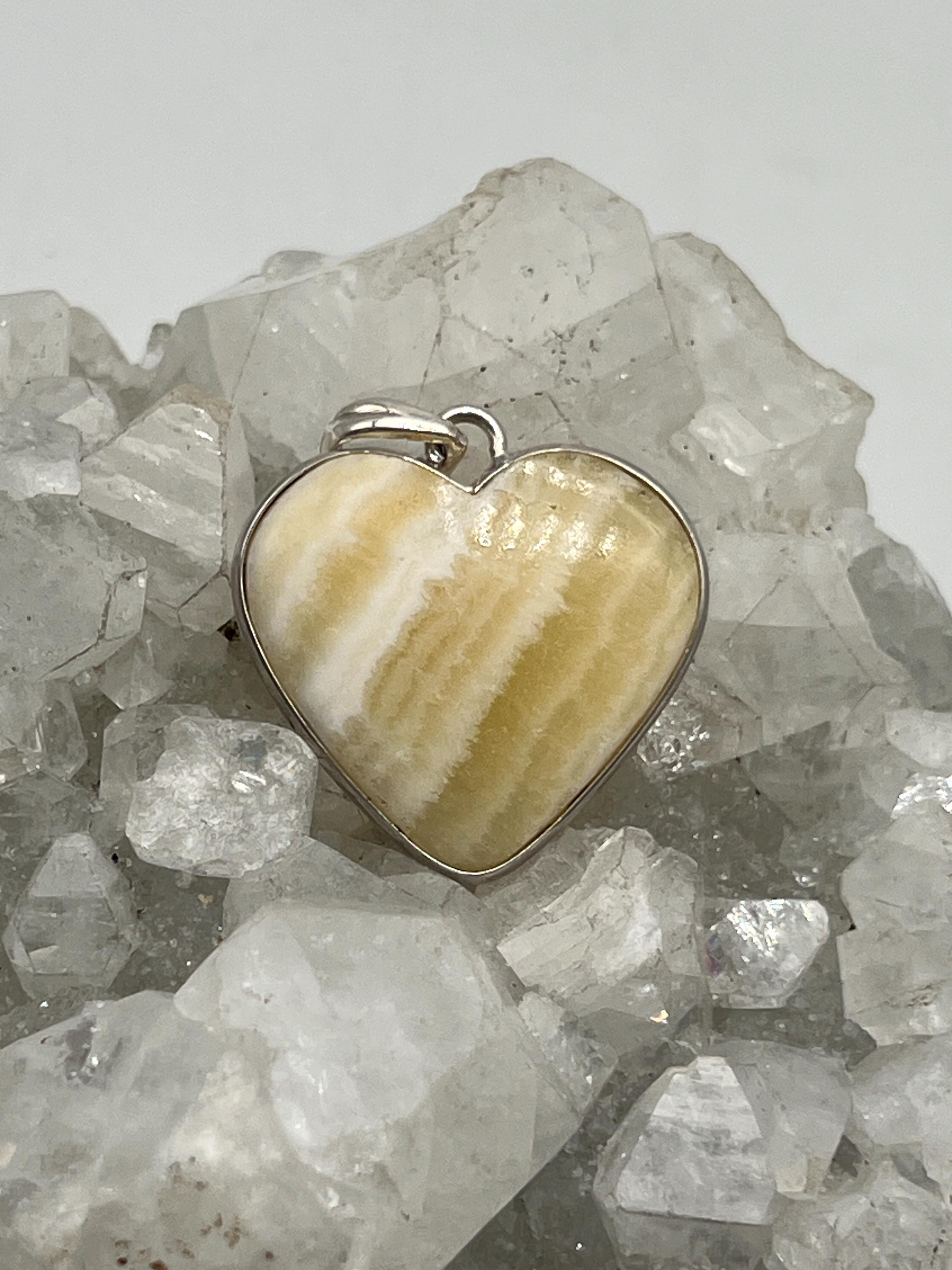Yellow Calcite Crystal Heart Pendant