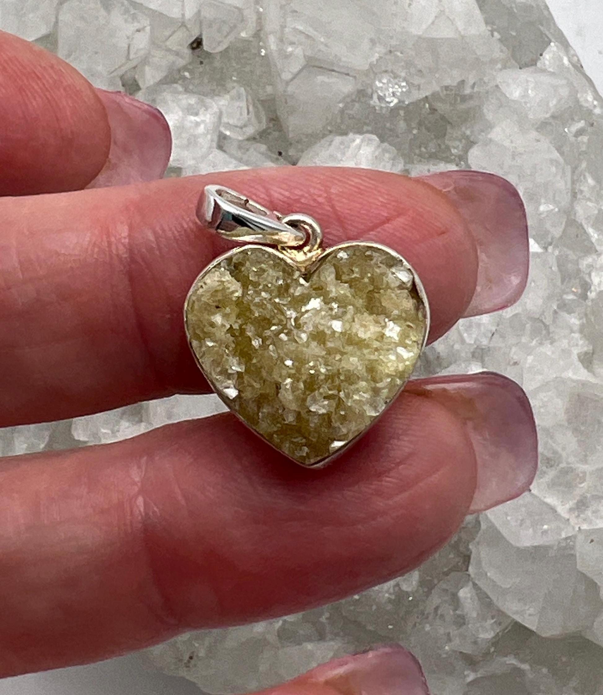 Yellow Calcite Druzy Crystal Heart Pendant