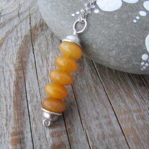 Yellow Calcite Pendant Necklace: Stacked Gemstone Amulet, Sterling Silver