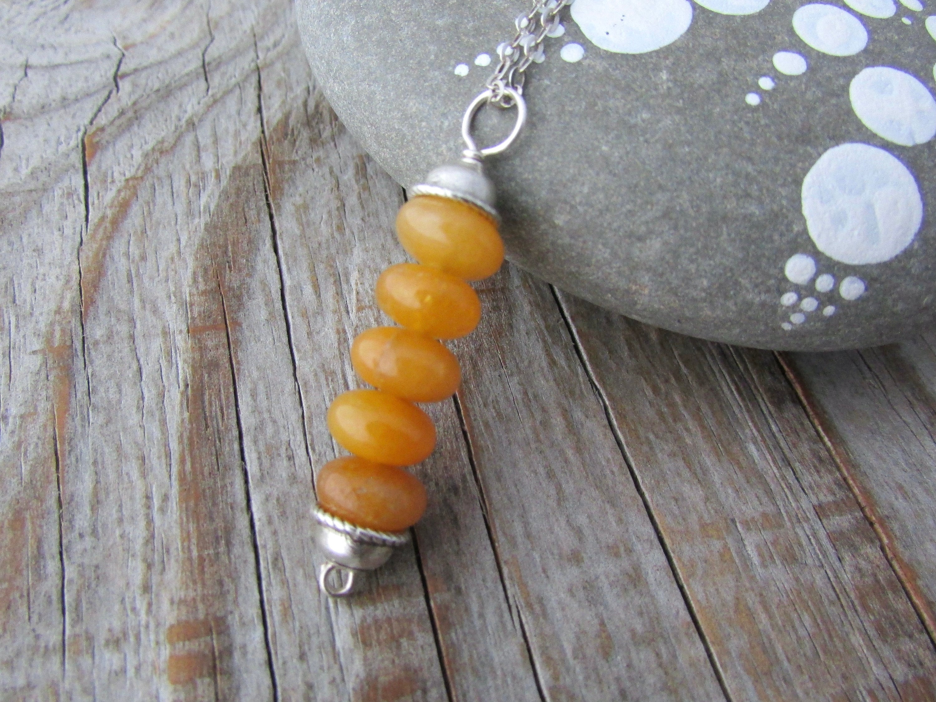 Yellow Calcite Pendant Necklace: Stacked Gemstone Amulet, Sterling Silver