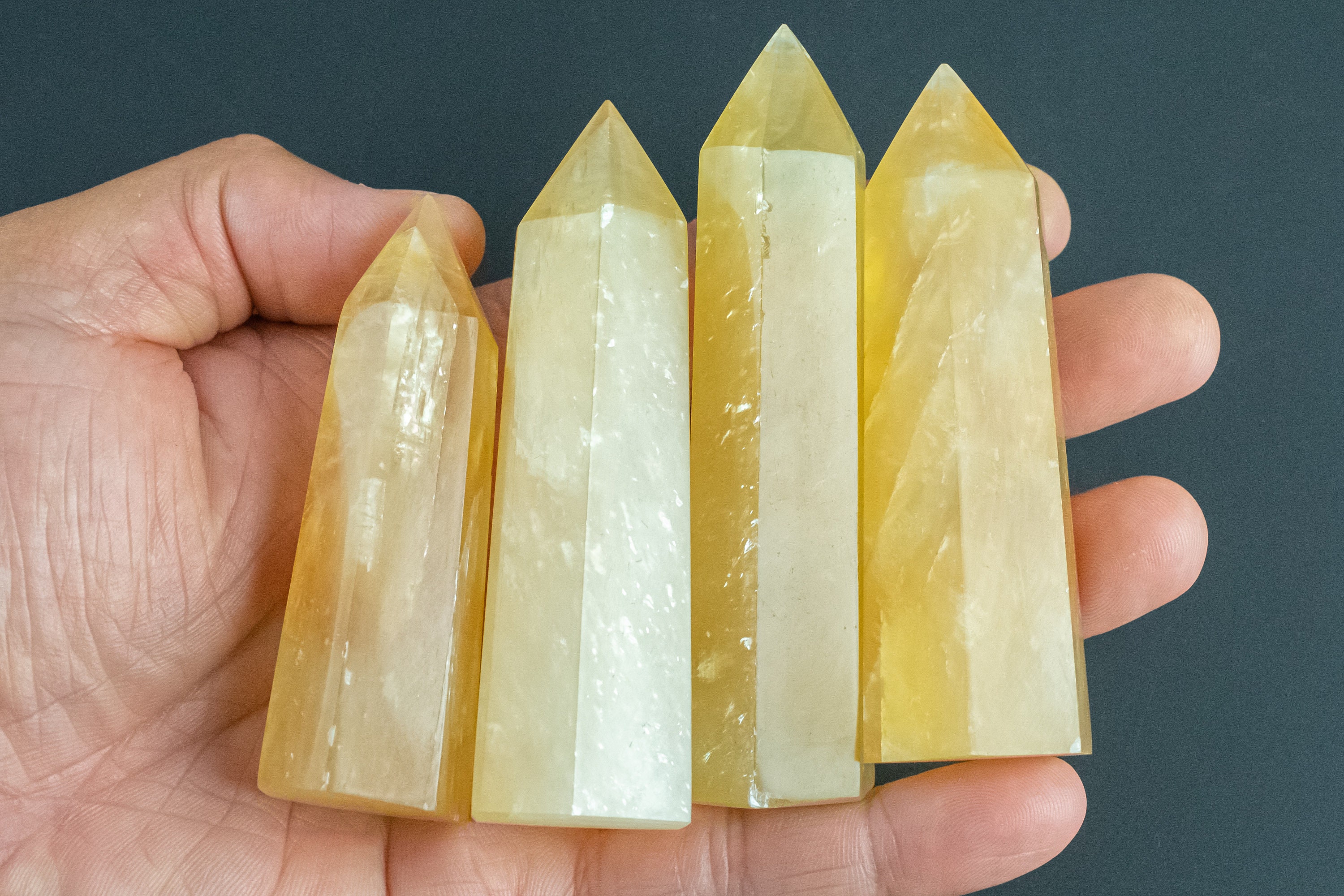 1 Pc Natural Yellow Calcite Obelisk Tower Point Wand Healing Crystal Towers