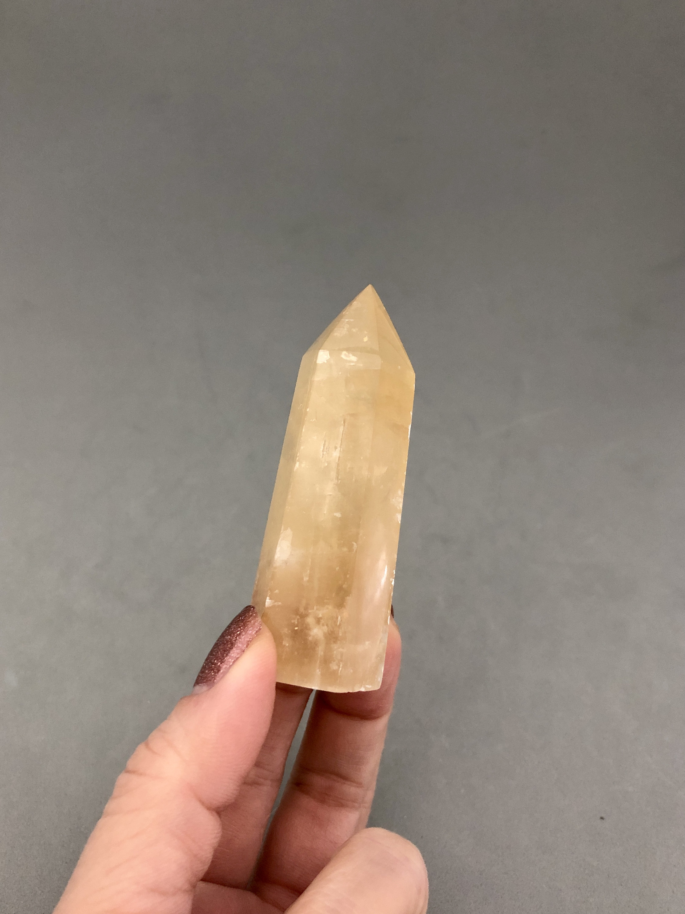 Amber Honey Calcite Crystal Point (2 15/16" Tall) For Solar Plexus, Self Confidence, Self Empowerment, Cleansing Meridian, Courage, Grids