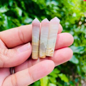 Banded Watermelon Calcite Point: Faceted Pink Green Stone (33-42 Mm) Banded Watermelon Calcite Point: Faceted Pink Green Stone (33-42 Mm)