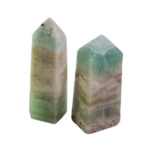 Caribbean Calcite Polished Point Towers • Blue-Green Banded Calcite • Variants A & B • 191g–254g • 3.75–4.25in Caribbean Calcite Polished Point Towers • Blue-Green Banded Calcite • Variants A & B • 191g–254g • 3.75–4.25in