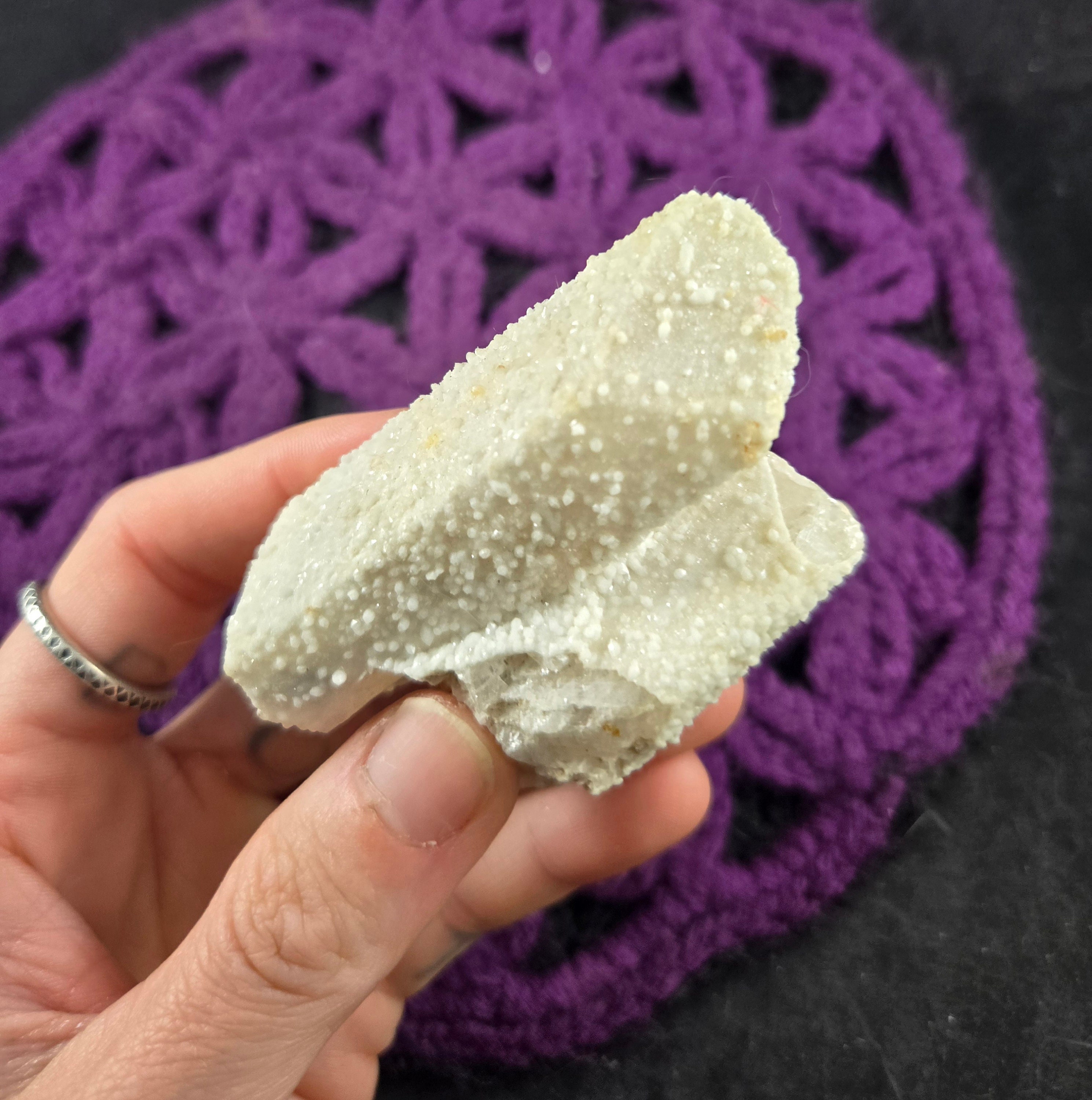 Danburite Crystal Point With Druzy Calcite Coating Natural Stones Crystals White Terminated Untreated Charcas Mexico