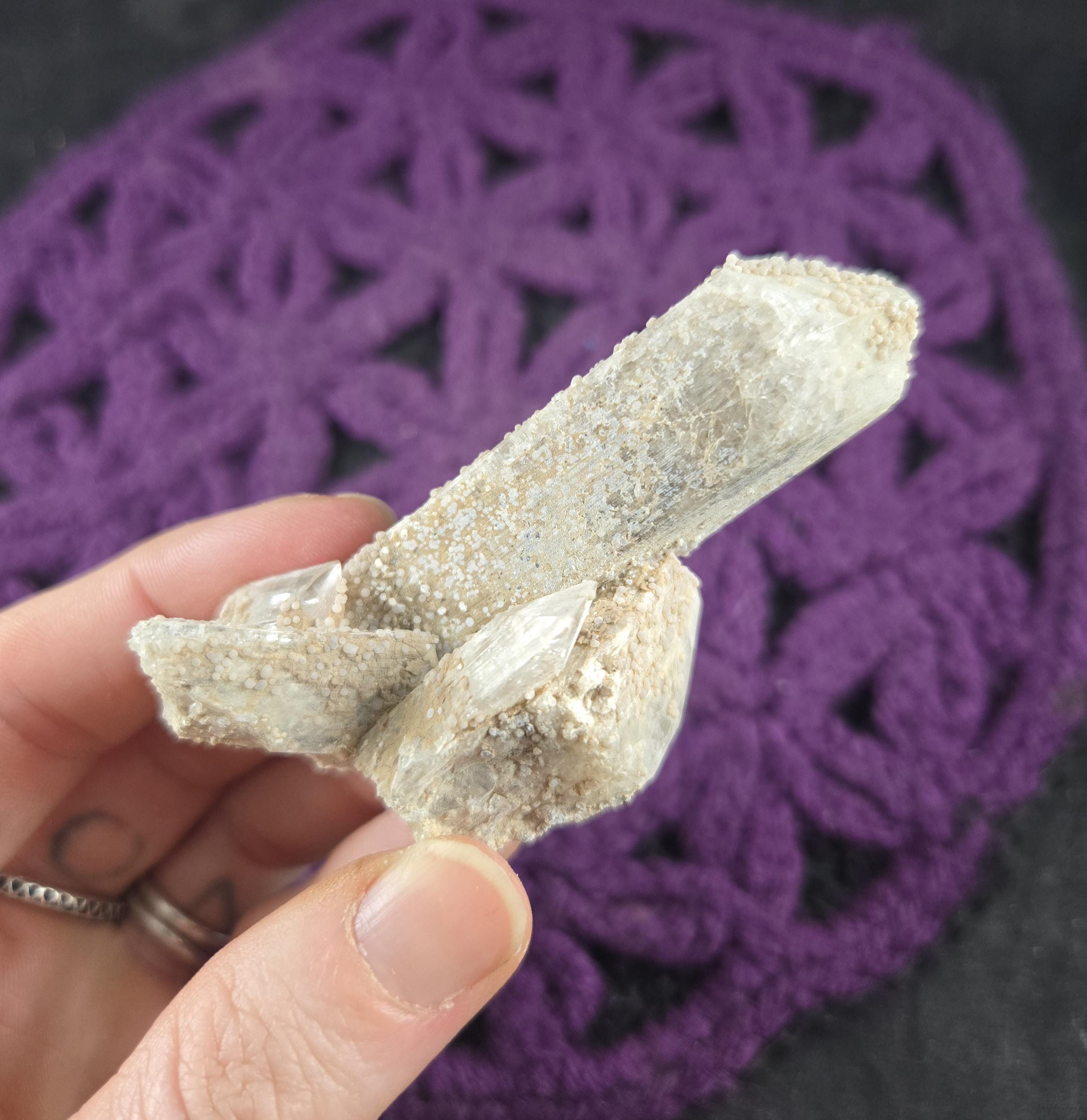 Danburite Crystal Point With Druzy Calcite Coating Natural Stones Crystals Terminated Untreated Charcas Mexico