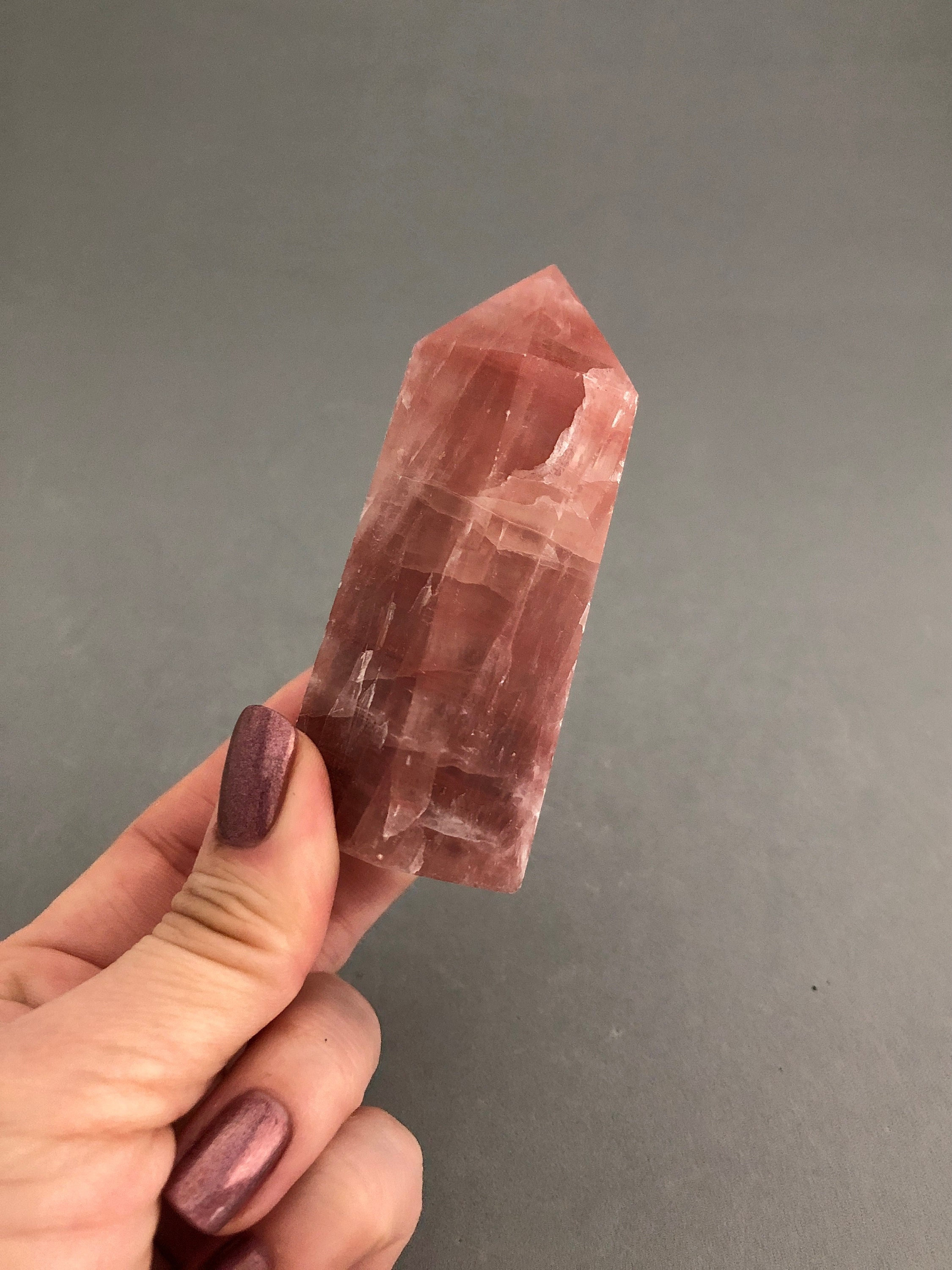 Dark Pink Rose Calcite Crystal Point (3 1/2" Tall) For Heart Chakra Stone, Crystal Collection Energy Practitioner Positivity Peacefulness