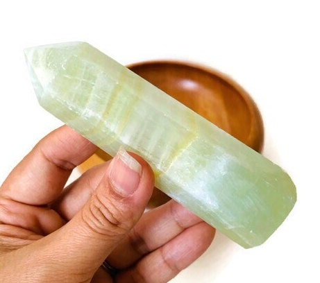 Green Caribbean Calcite Tower: Natural Crystal Point (110x33mm)