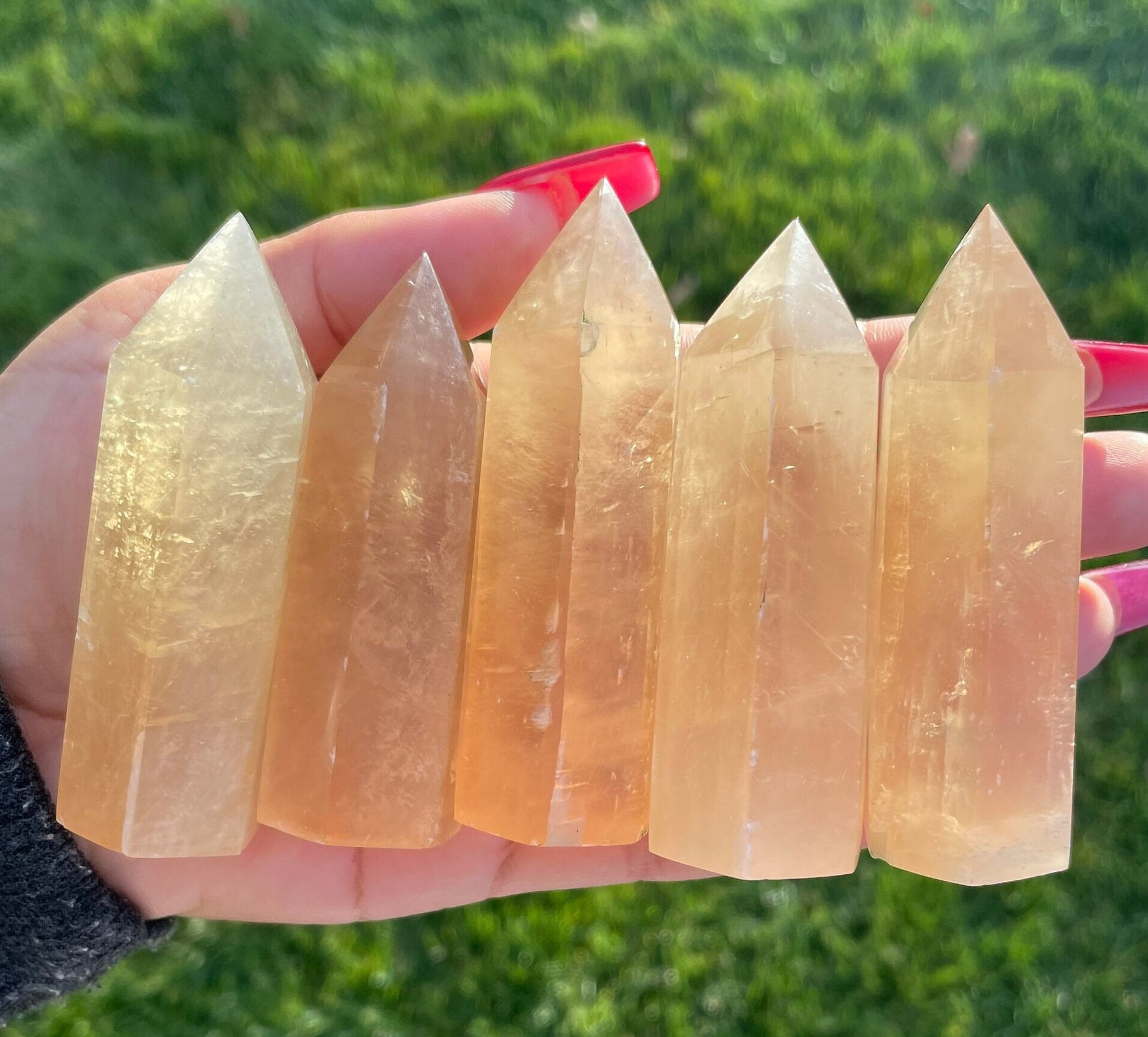 Honey Calcite Crystal Point: Golden Amber Calcite Tower (50-90mm)