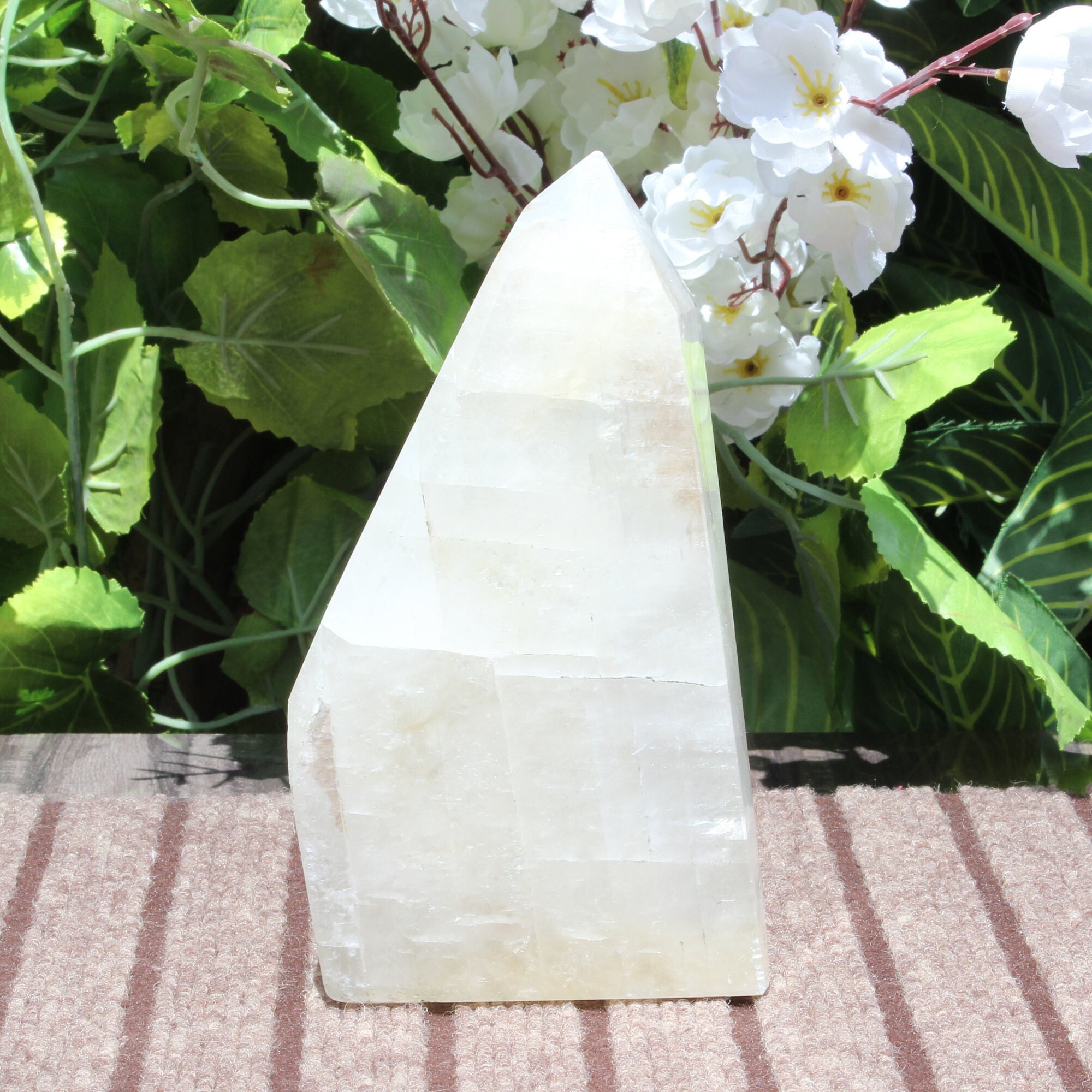 Large 90mm Honey Calcite Point Tower: Reiki Meditation Crystal