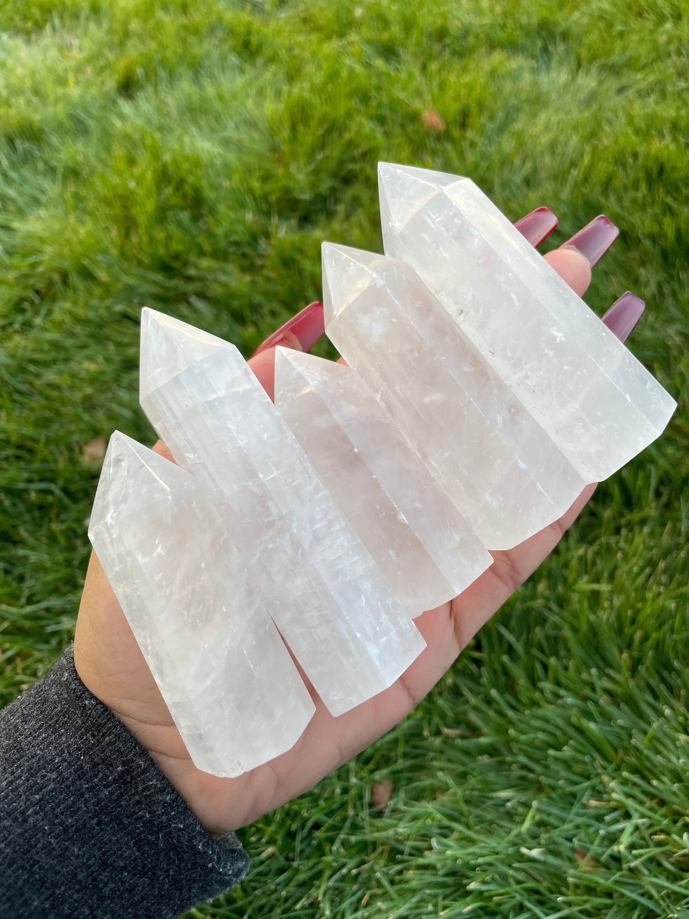 White Calcite Crystal Tower: Natural Gemstone Point (50-90mm)