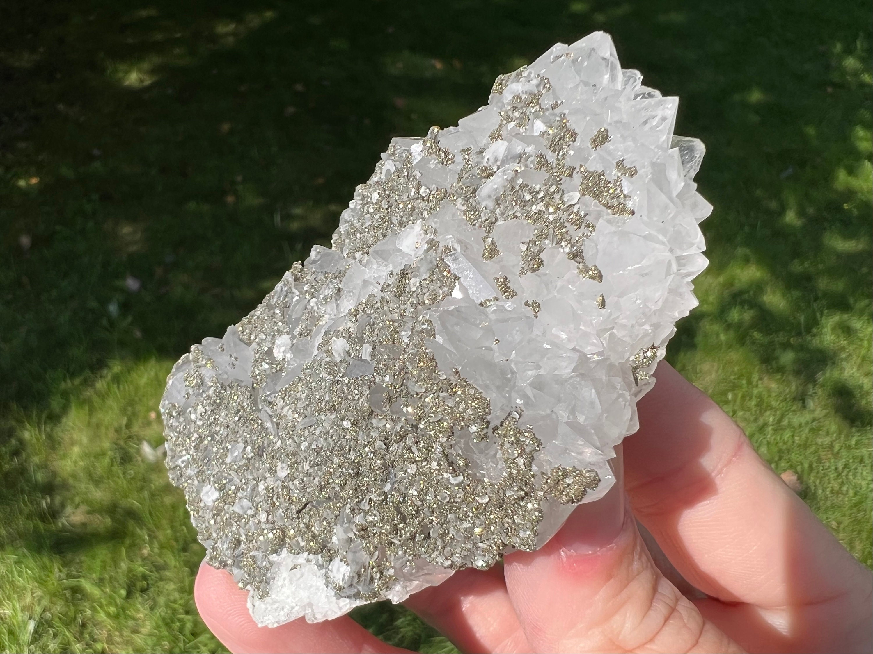 Pyrite Crystals On Quartz With Calcite, Moroccan Mineral Specimen #5