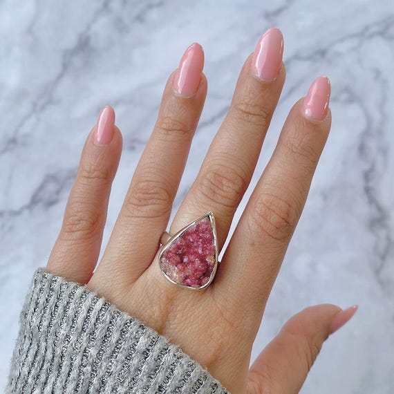 Cobalt Calcite Adjustable Ring / 925 Sterling Silver / Healing Gemstone / Gifts For Her / Fancy / Cobalt Calcite Statement Ring / Cbc-r-8.
