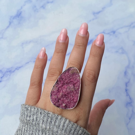 Cobalt Calcite Adjustable Ring / 925 Sterling Silver / Healing Gemstone / Gifts For Her / Fancy / Cobalt Calcite Statement Ring / Cbc-r-37.