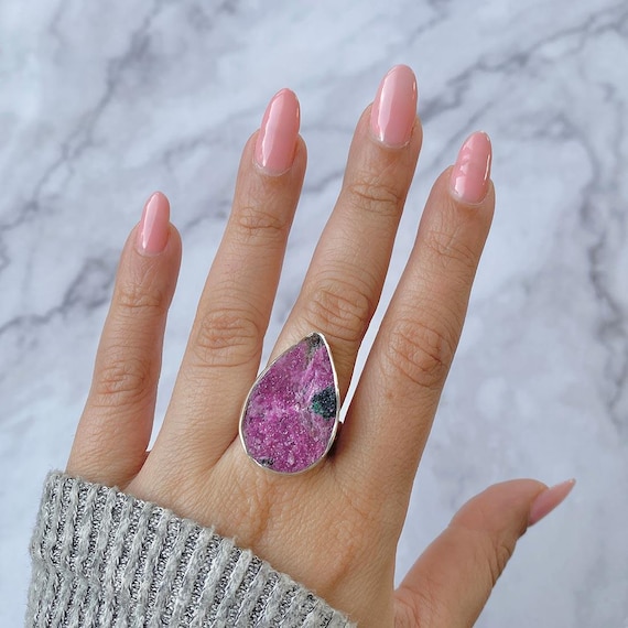 Cobalt Calcite Adjustable Ring / 925 Sterling Silver / Healing Gemstone / Gifts For Her / Fancy / Cobalt Calcite Statement Ring / Cbc-r-20.