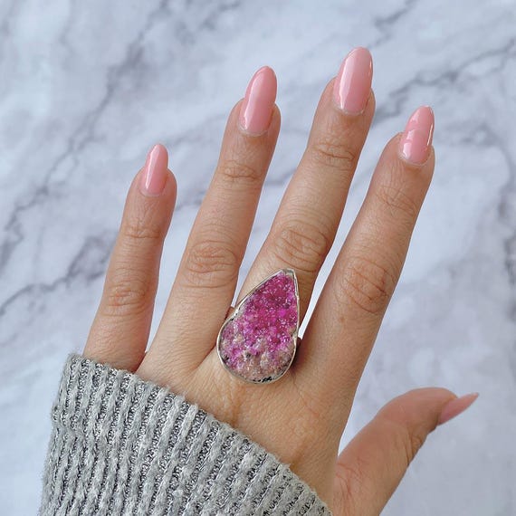 Cobalt Calcite Adjustable Ring / 925 Sterling Silver / Healing Gemstone / Gifts For Her / Fancy / Cobalt Calcite Statement Ring / Cbc-r-26.