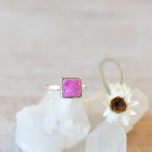 Pink Cobalto Calcite Druzy Ring, Handmade Sterling Silver Hammered Band, Size 6.25