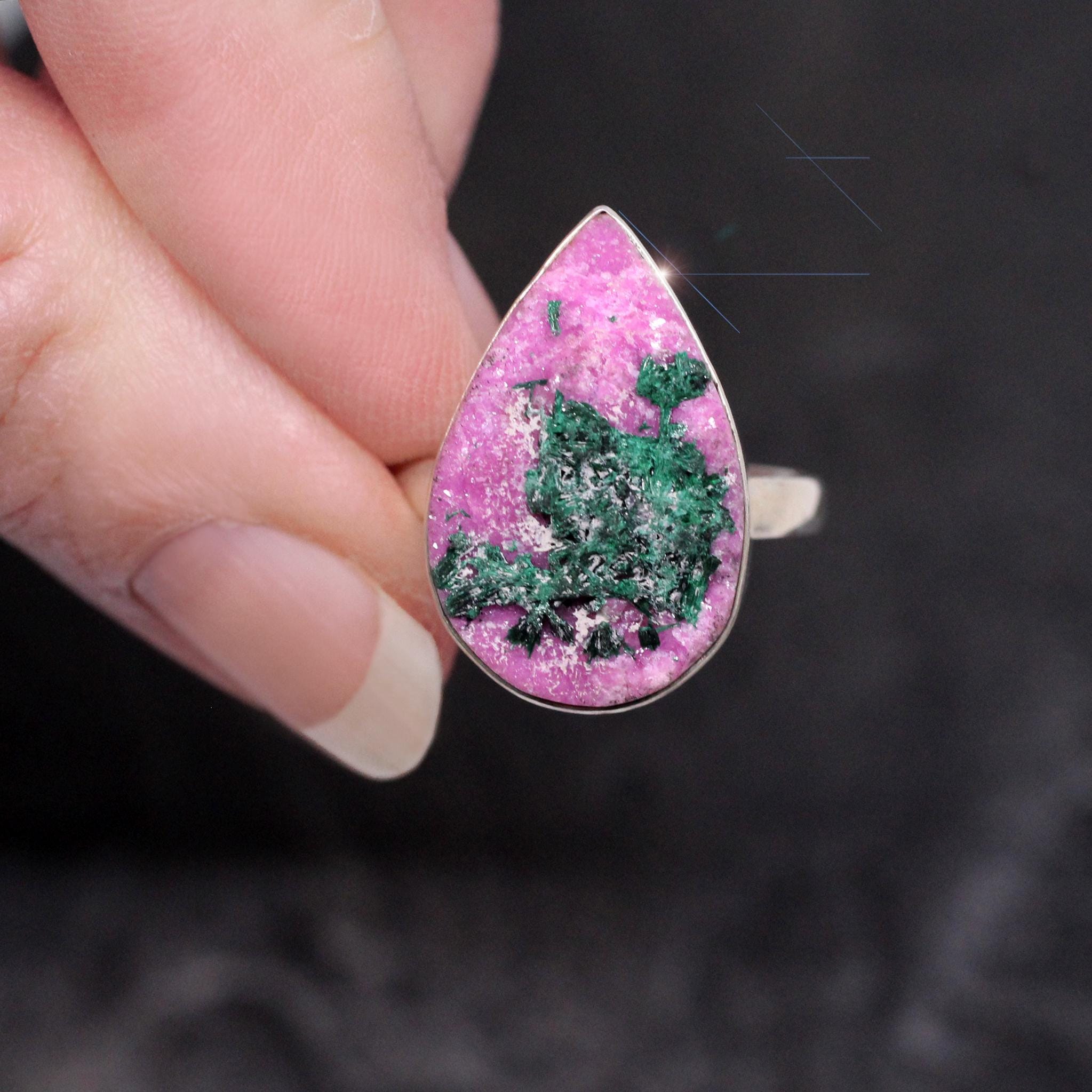 Raspberry Patch - Genuine Cobalt Calcite With Kolwezite Sterling Silver Ring Size 9.5