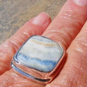 SCHEELITE RING, Size 8, Rare and Unusual Mineral From Turkey, Blue Scheelite in White Calcite, Sterling Silver SCHEELITE RING, Size 8, Rare and Unusual Mineral From Turkey, Blue Scheelite in White Calcite, Sterling Silver