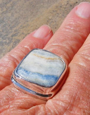 Scheelite Ring, Size 8, Rare And Unusual Mineral From Turkey, Blue  Scheelite In White Calcite, Sterling Silver