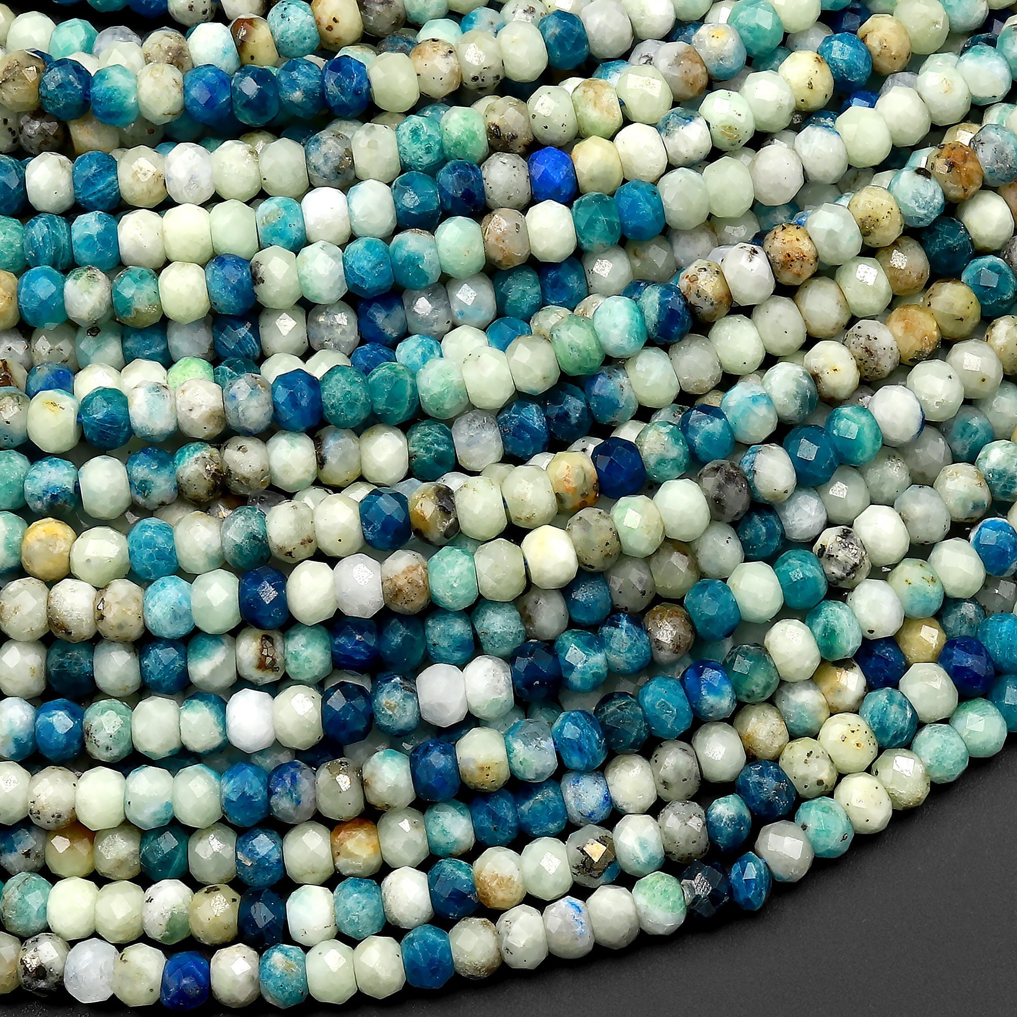 Uv Reactive Faceted 4mm Natural Azurite Sodalite In Calcite Rondelle Beads Gemstone 15.5" Strand